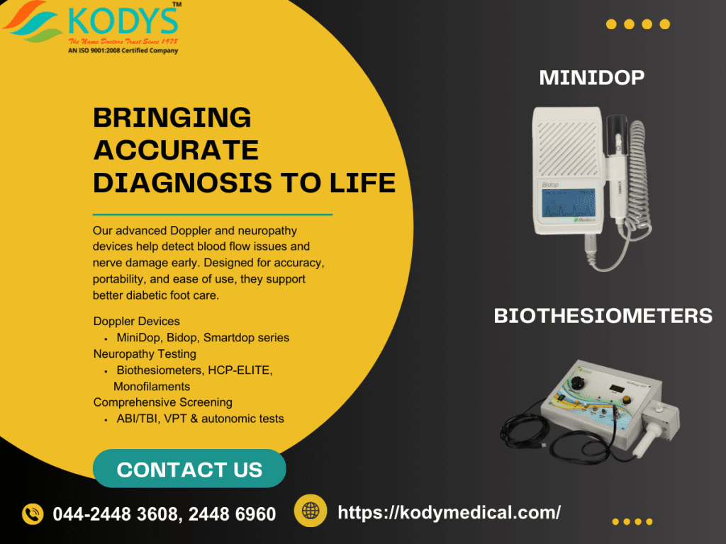 Kody Medical flyer featuring Doppler Ultrasound and Neuropathy Testing devices for accurate diagnosis.
